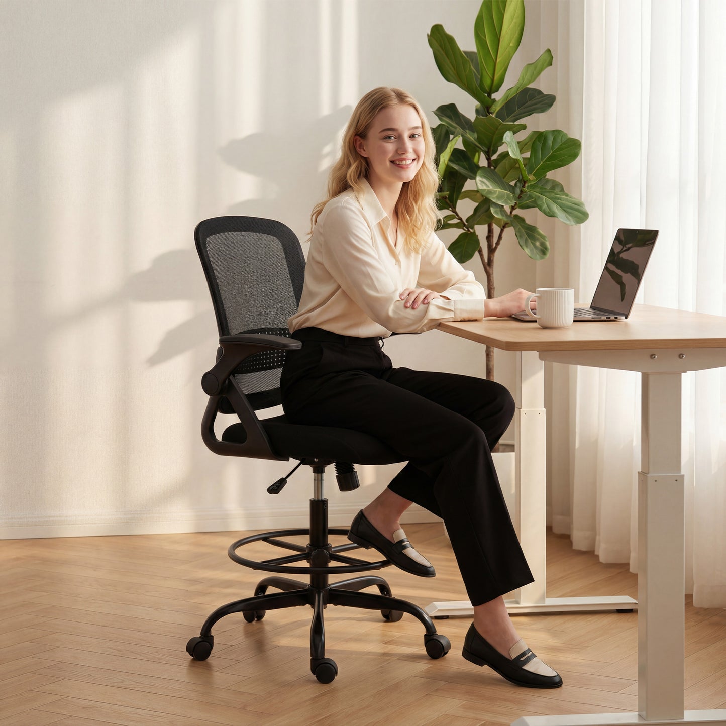 Painting Chair, Mesh Computer Desk Chair with Flip-up Armrests, Black