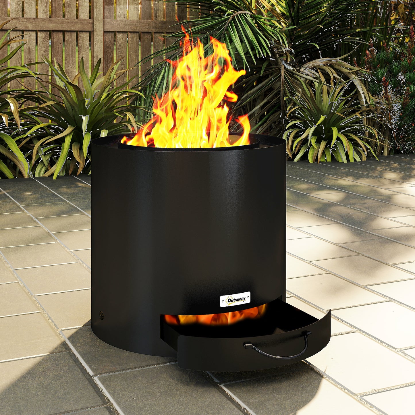 Metal Wood-burning Fire Pit with Fire Poker - Black