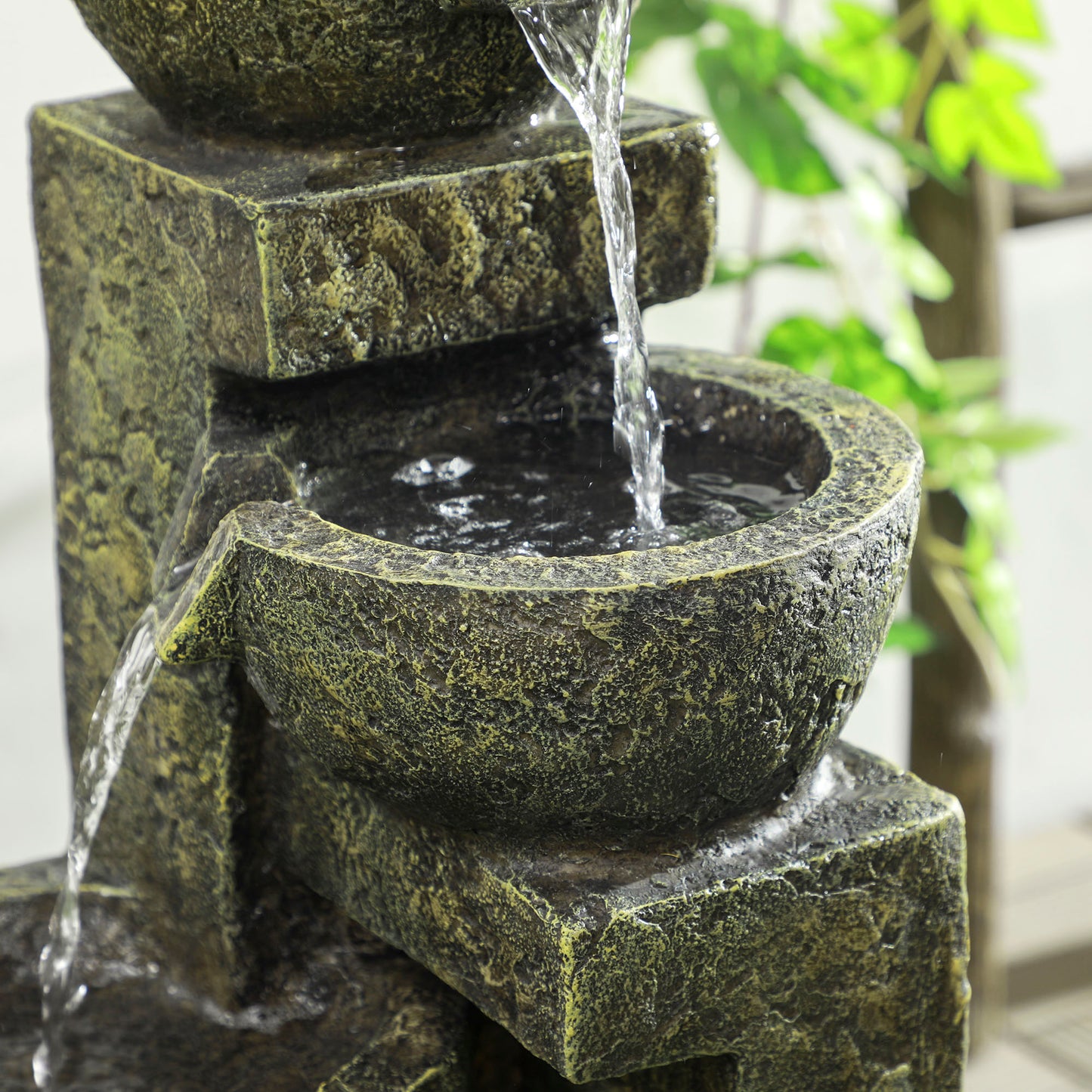 Garden Water Feature Waterfall Fountain with 4-Tier Stone Look Bowls, Adjustable Flow