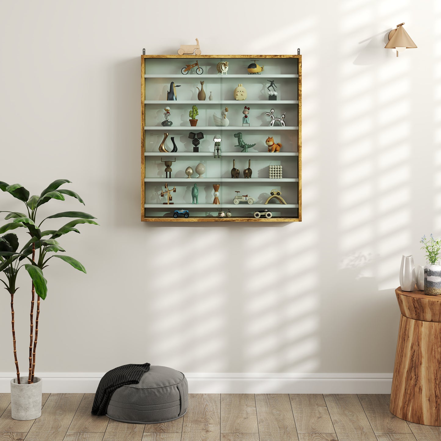 Six Shelf Display Cabinet, with Glass Doors - Brown