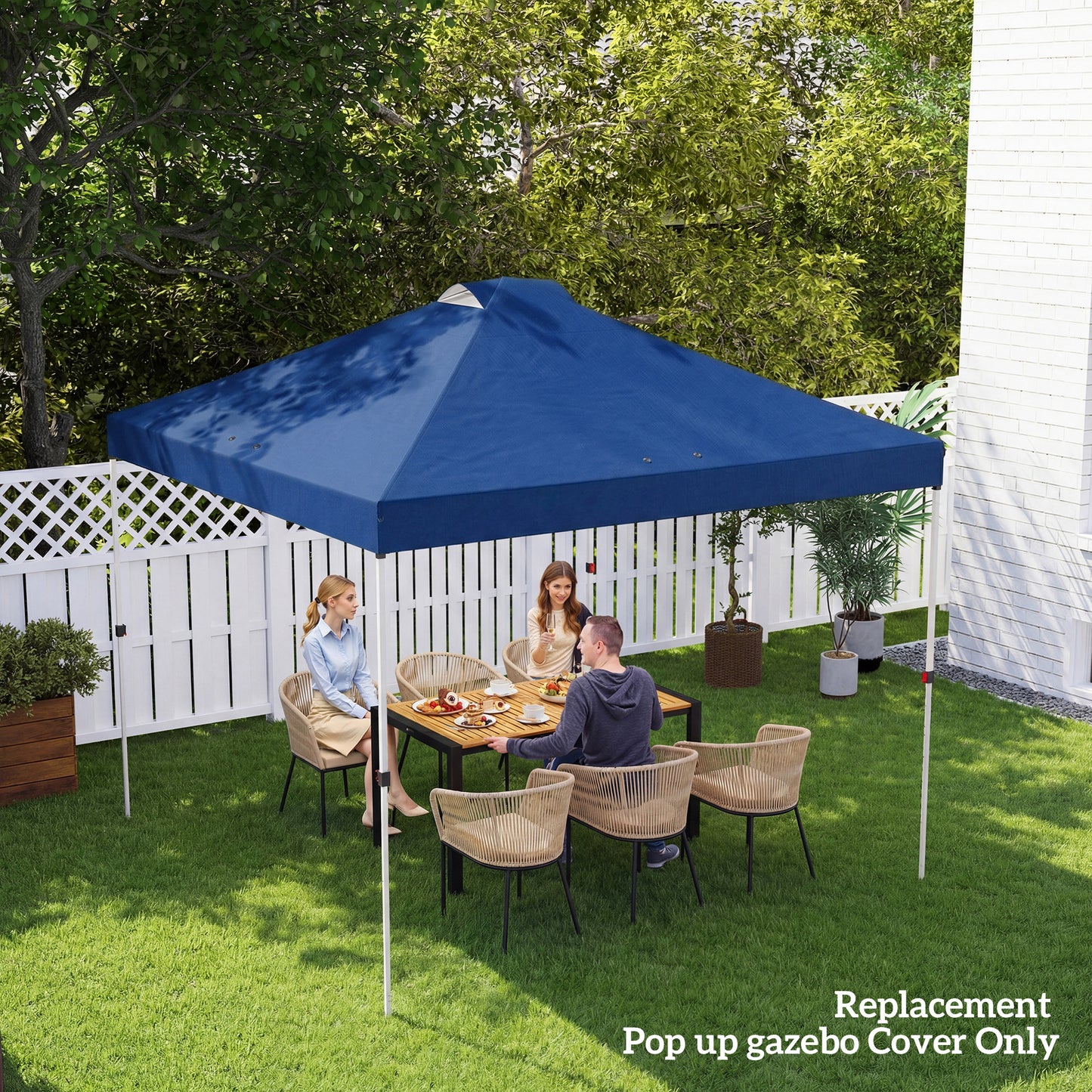 Gazebo Roof Replacement UV50+ Waterproof Pop Up Canopy Cover with 8 Drainage Holes 3 x 3 m Blue