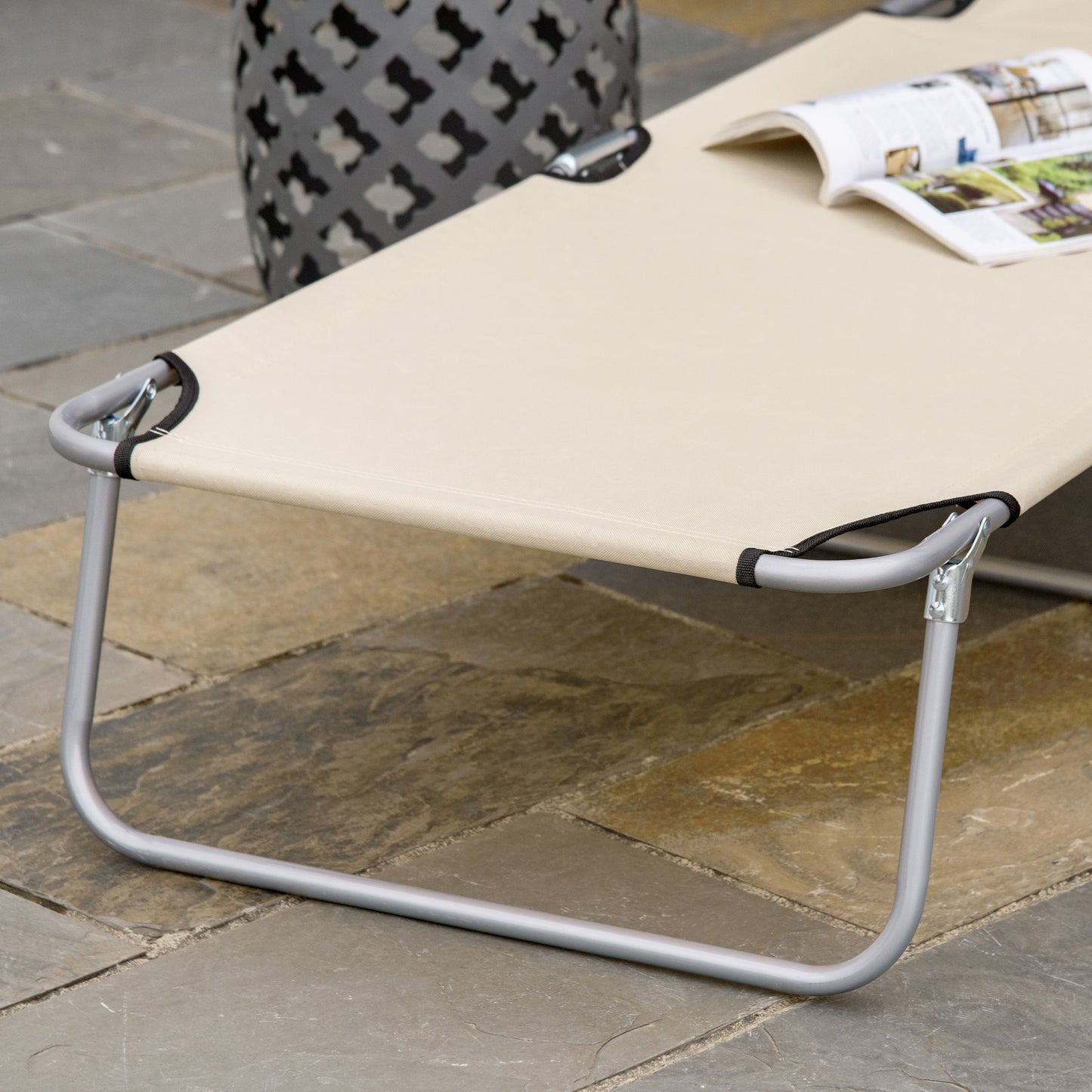 Folding Sun Lounger with Canopy, Reclining Sunbed with 4-Position Adjustable Backrest, 600D Oxford Cloth