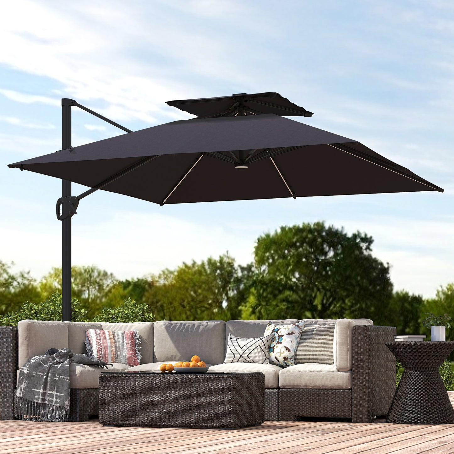 Multi-Angle LED Light Parasol Umbrella - Black