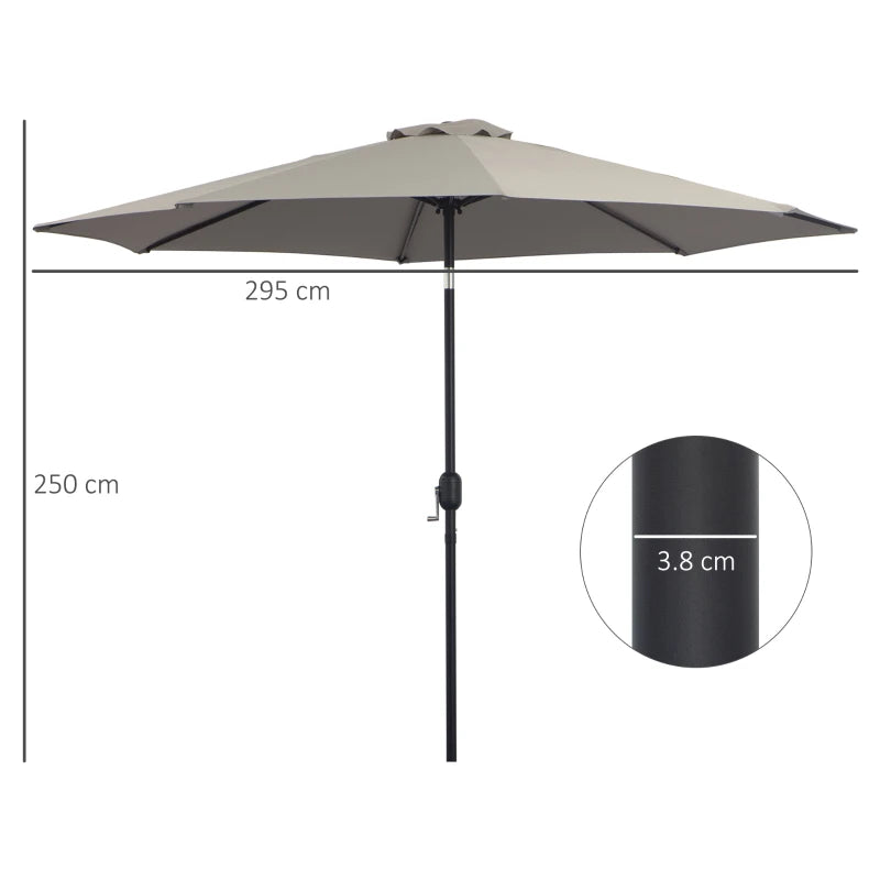 3m - Tilting Parasol Sun Shade with 8 Ribs, Tilt and Crank Handle