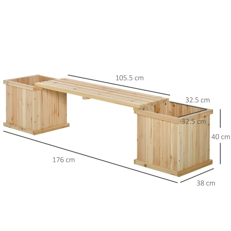 Garden Wooden Bench with Raised Bed Planters