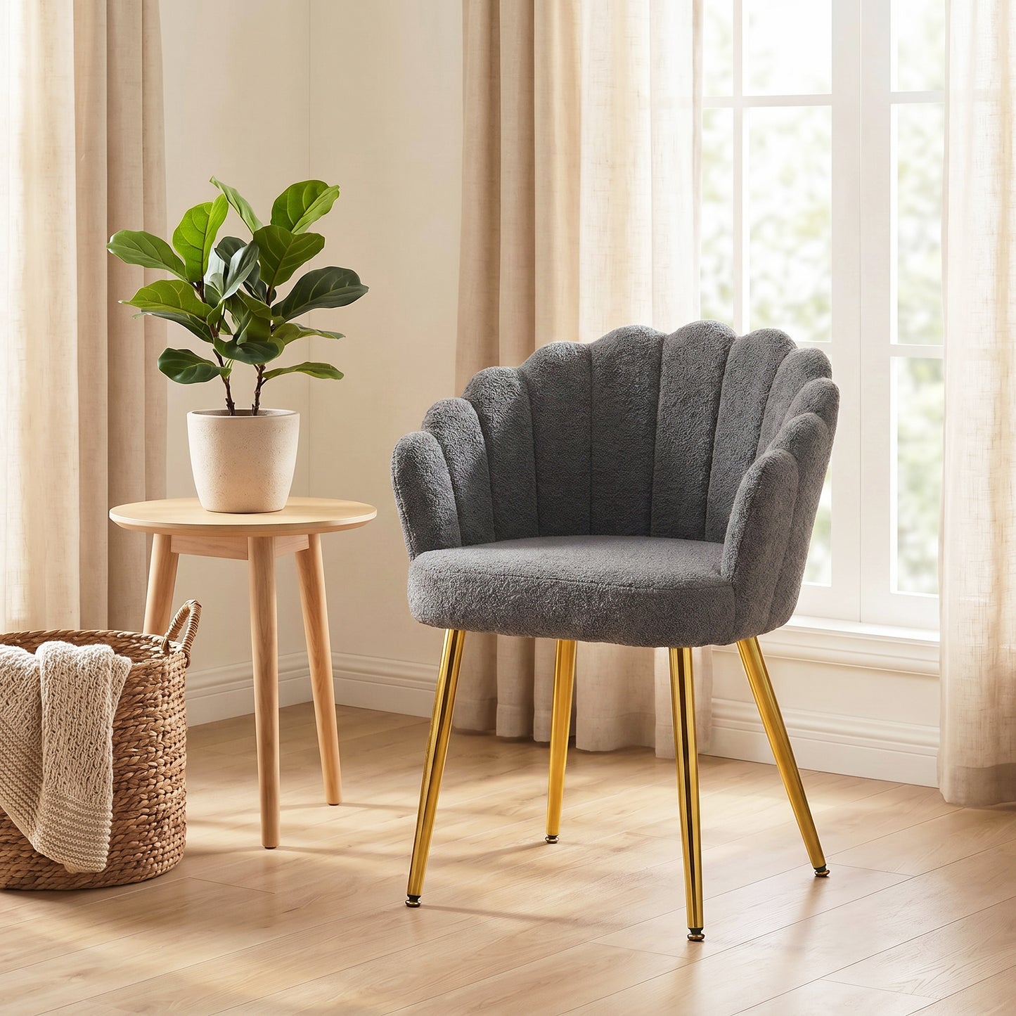 Lounge Chair Petal-Back Armchair Metal Metal Legs for Living Room Bedroom, Grey