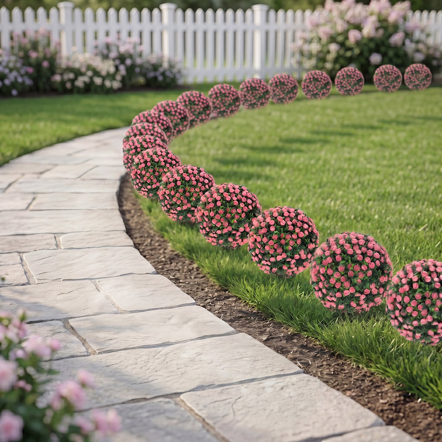 Artificial Rose Topiary UV Resistant, 2-Pack Fake Plants, 55 cm, Pink