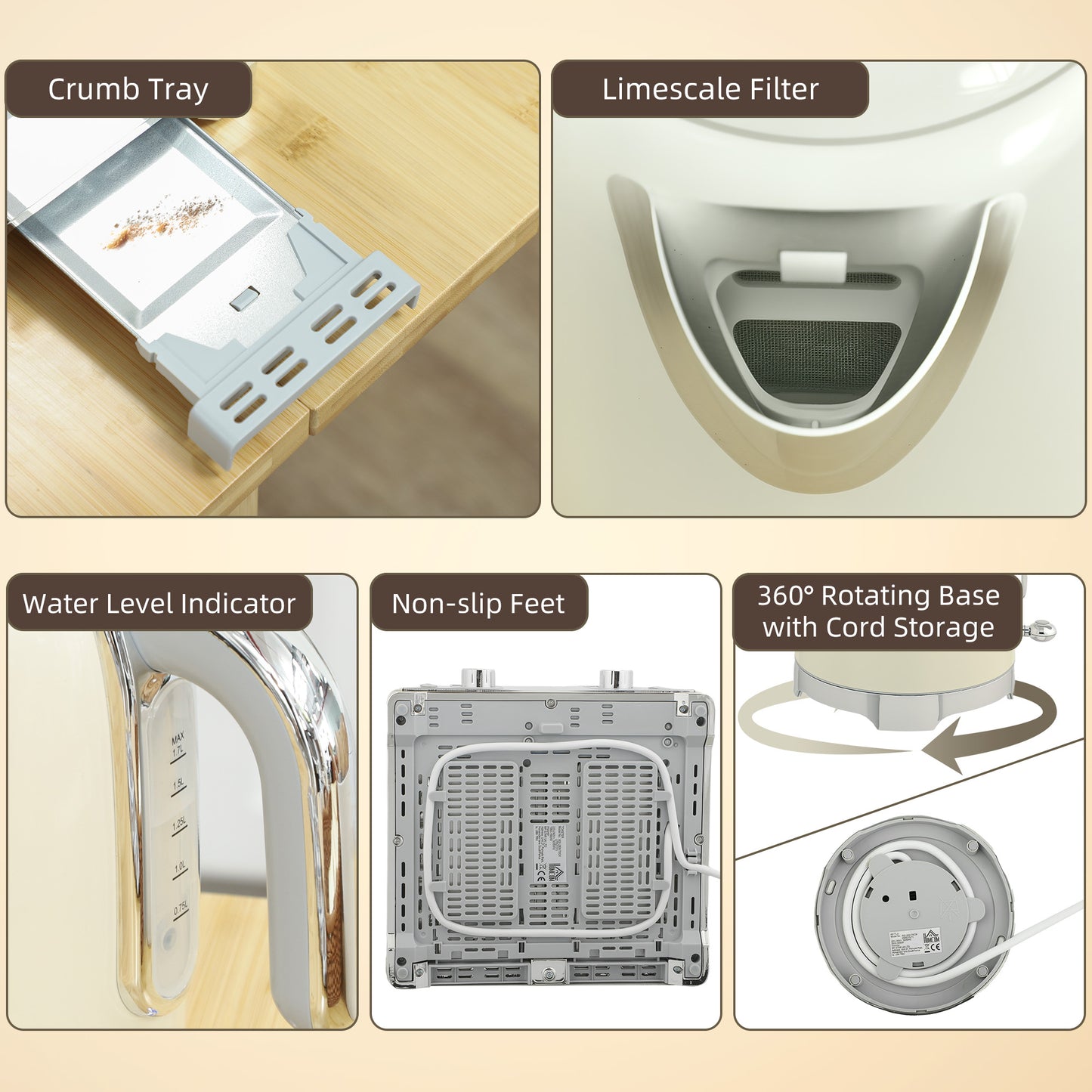 Retro 3000W Kettle and Toaster Set - Cream