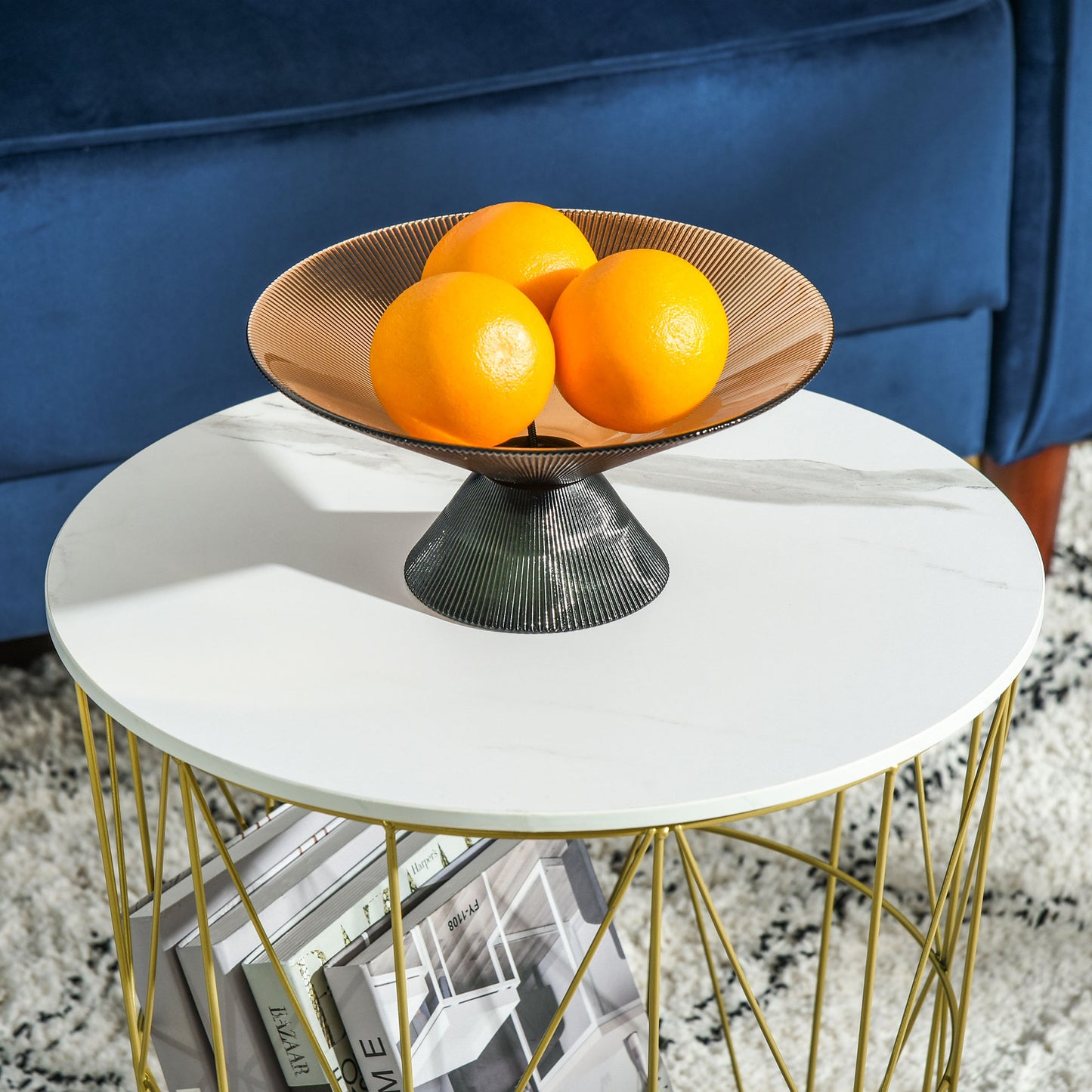 Set of 2 Nesting Side Tables with Storage, Round End Tables Coffee Tables with Steel Frame and Removable Round Top