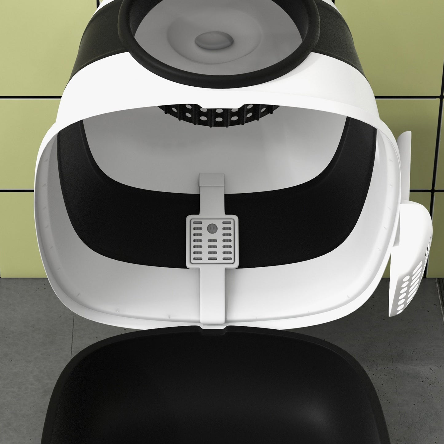 Foldable Cat Litter Tray with Lid, Deodorant, Scoop, Black