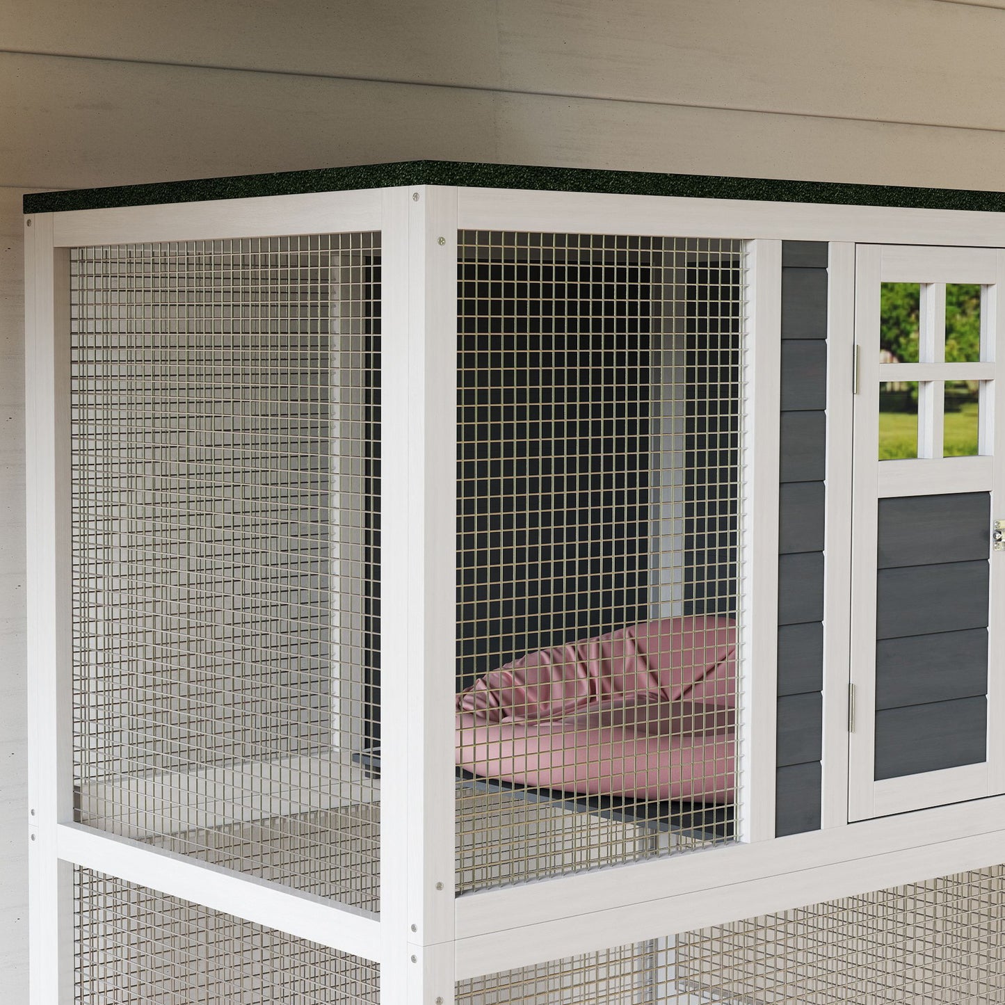 Wooden Catio Cat Outdoor Enclosure, Cat Cage with Waterproof Roof, Platforms, for Multiple Cats, White