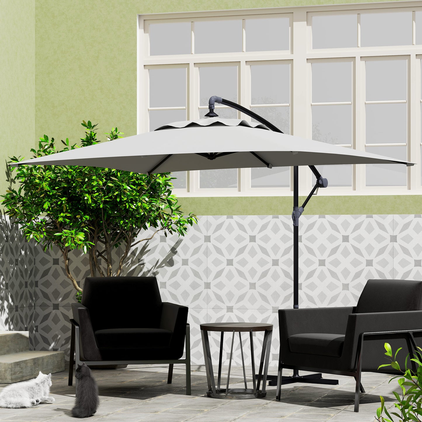 3(m) Cantilever Overhanging Parasol, with Cross Base - Light Grey