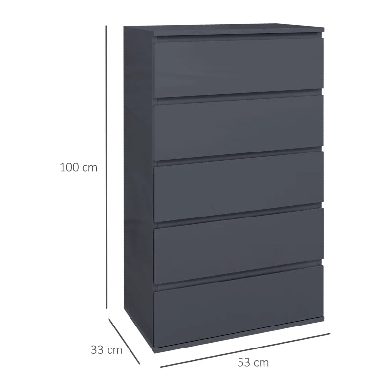 5-Drawer - High Gloss Tall Standing Chest of Drawers
