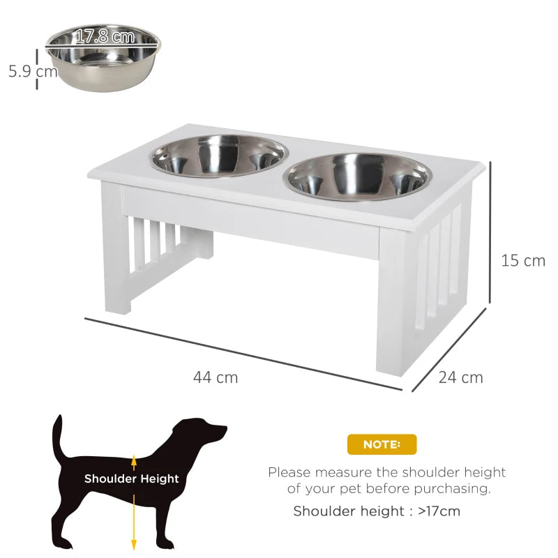 Raised Wooden Feeder with 2 Stainless Steel Bowls for Extra Small and Small Dogs - White