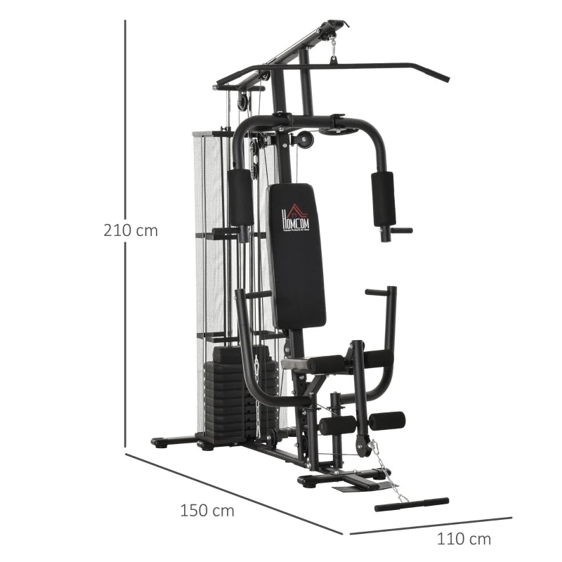 Multi-Function Home Gym Power Tower - Flys, Low Pull, Chest Press, Leg Curl and Lat Pull Down - Black