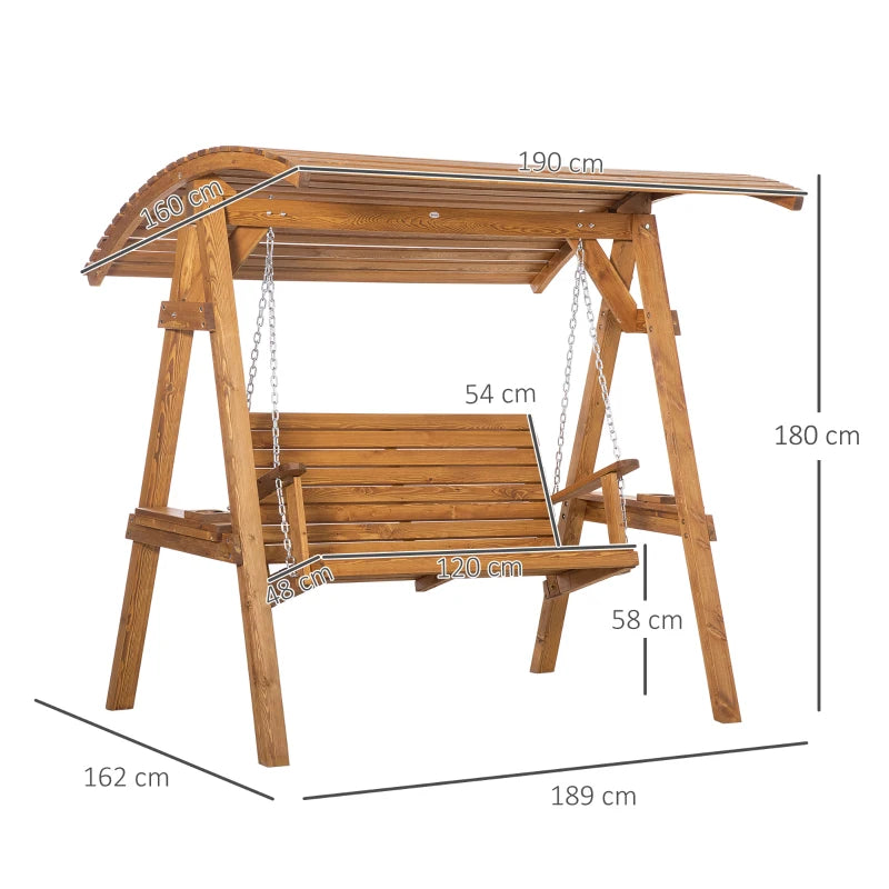 Classic 2 Seater Pine Wood Swing Bench with Adjustable Canopy