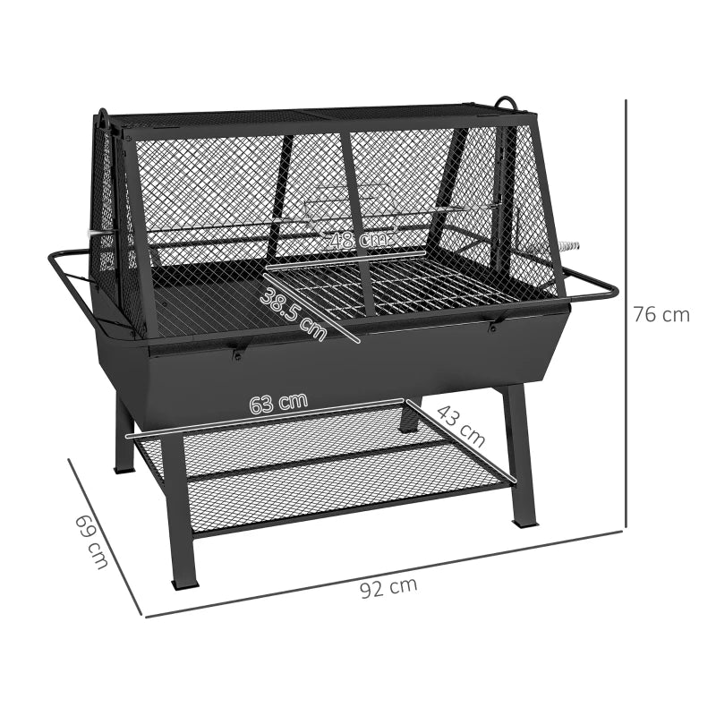 3 in 1 - Charcoal Barbecue Grill, Rotisserie Roaster and Fire Pit