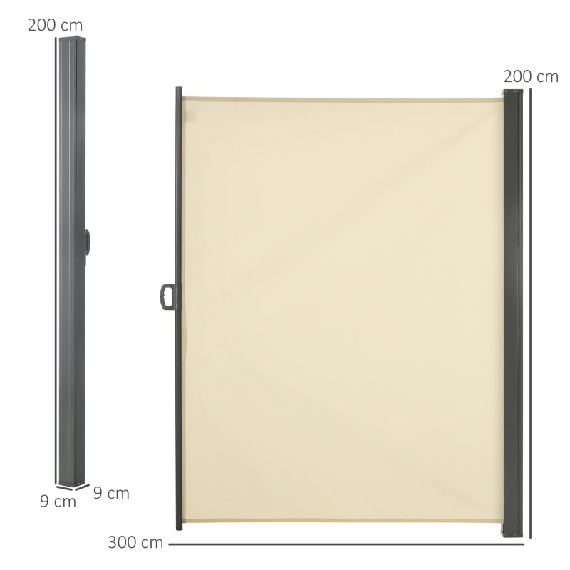 Retractable Side Sun Awning / Outdoor Privacy Screen - (3 x 2) - Cream