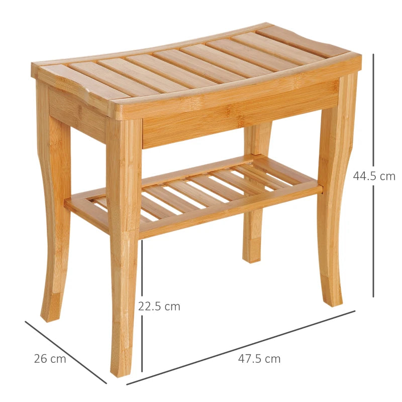 2-Tier Side Spa Bath Table / Slatted Shower Bench Storage Seat Stool Organiser