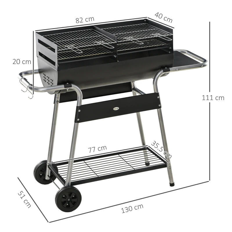 4-Tier Double Side Grill Top Charcoal Grill / BBQ Trolley with Side Table and Underneath Storage Shelf