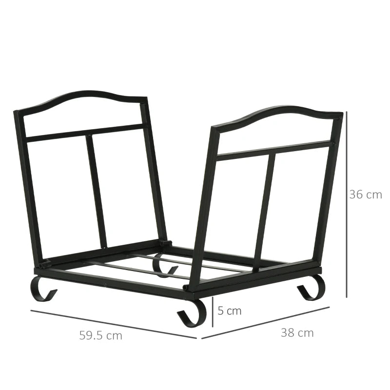 Small Metal Fire Wood Log Holder with Scroll Style Feet and Wide Opening