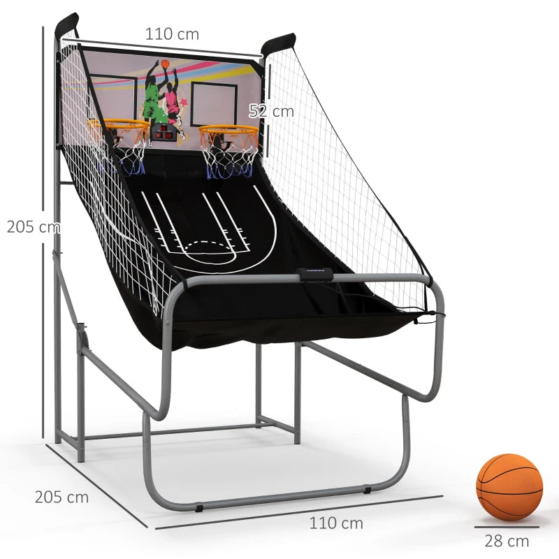 Arcade Game Style - Foldable Double Hoop / Net Basketball Practice Machine with 4 Basketballs Included