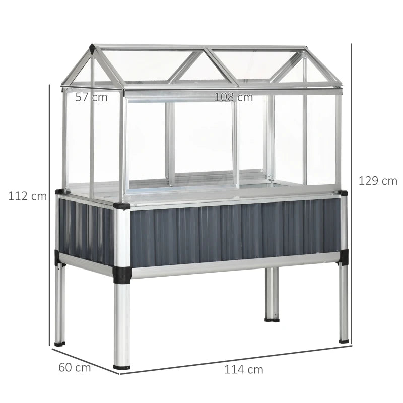 Galvanised Steel - Raised Flower Bed Planter Greenhouse with Openable Windows