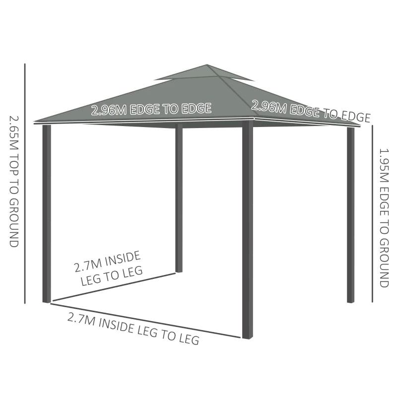 Gazebo with Mosquito Netting, 2 Tier Water Repellent Roof, and Curtains - (3 x 3m)