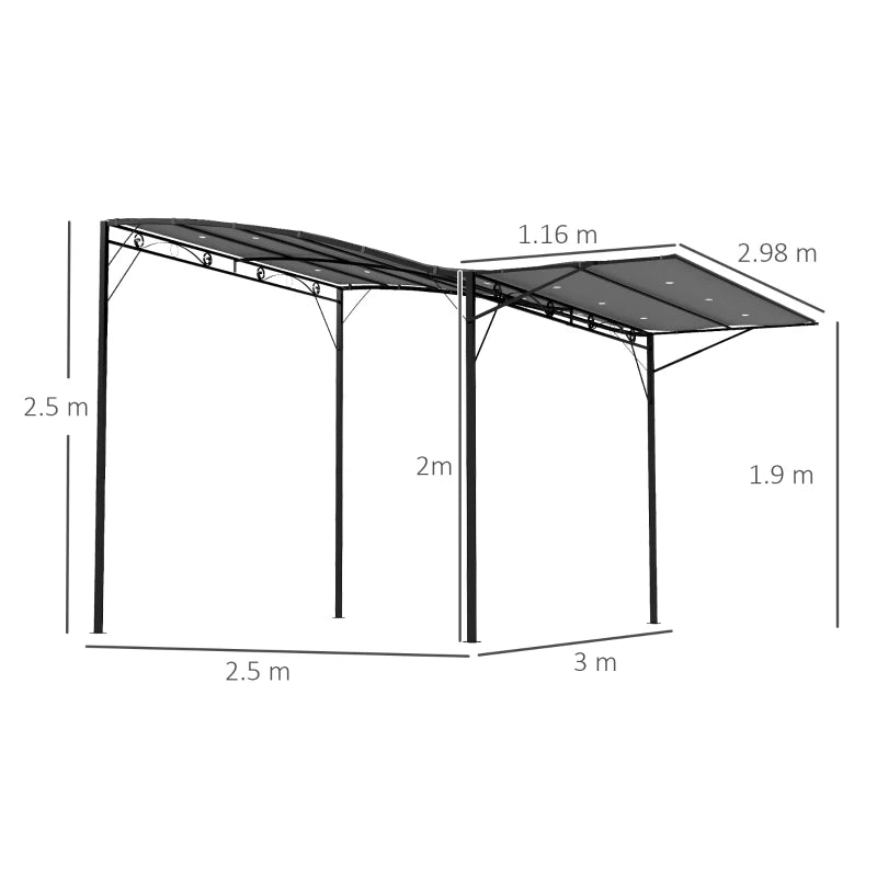 (3x2.5m) Metal Pergola / Gazebo Canopy Sunshade with Extended Shelter - Charcoal Grey