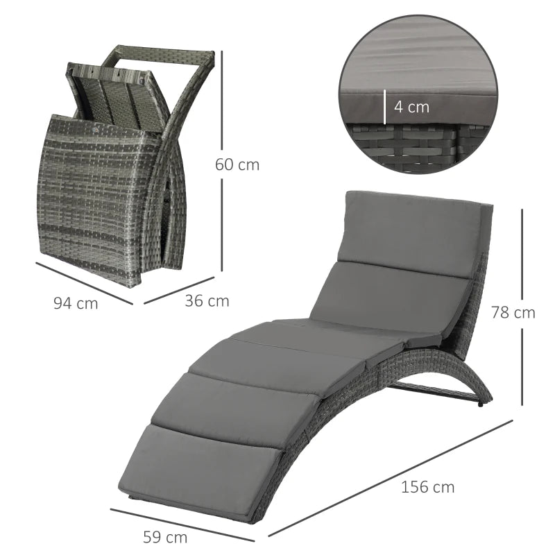 Curved Ergonomic Spa Style Sun Lounger / Sun Bed with Cushion - Grey