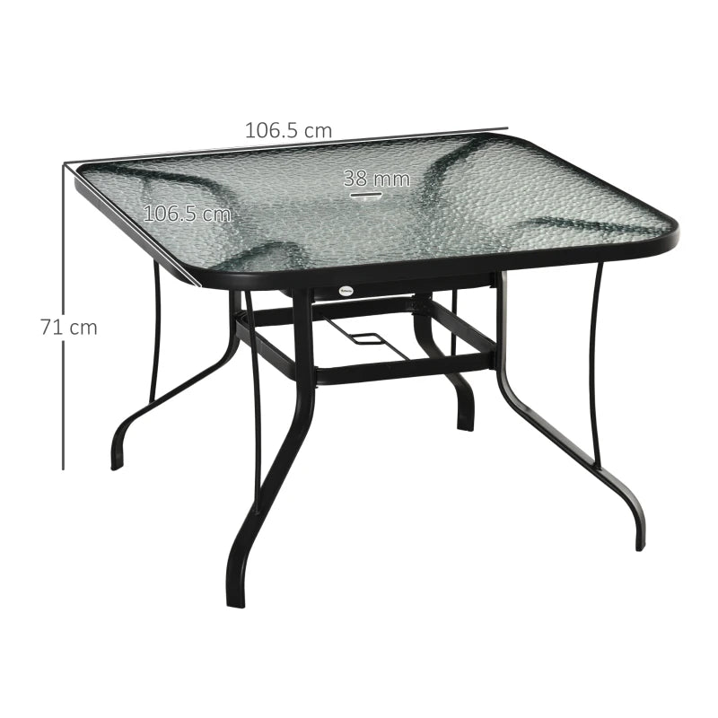 Large Square Tempered Glass Table with Parasol Hole - (Table Only)