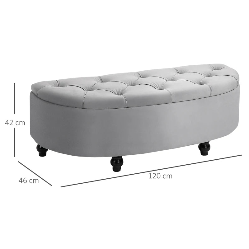 Semi-Circle Bed End Ottoman with Storage - Tufted Upholstered Accent