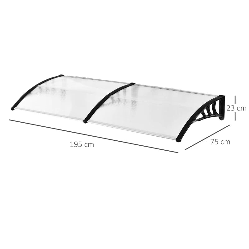 (75 x 195cm) - Polycarbonate Curved Awning Canopy for Door / Window - Clear