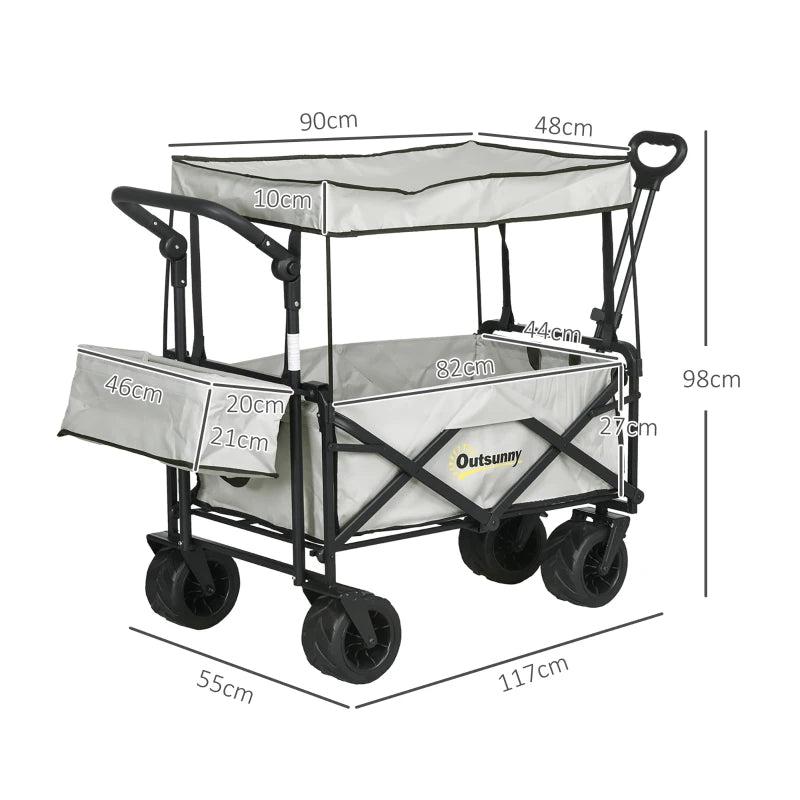 Folding Trolley Cart - Storage Wagon with Canopy & Handle - Cloud Grey