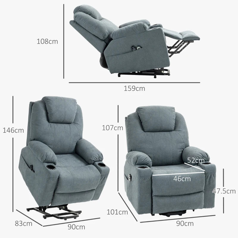 Lift & Recline Armchair with Cupholders, Heat / Massage Modes and Remote Control Pouch