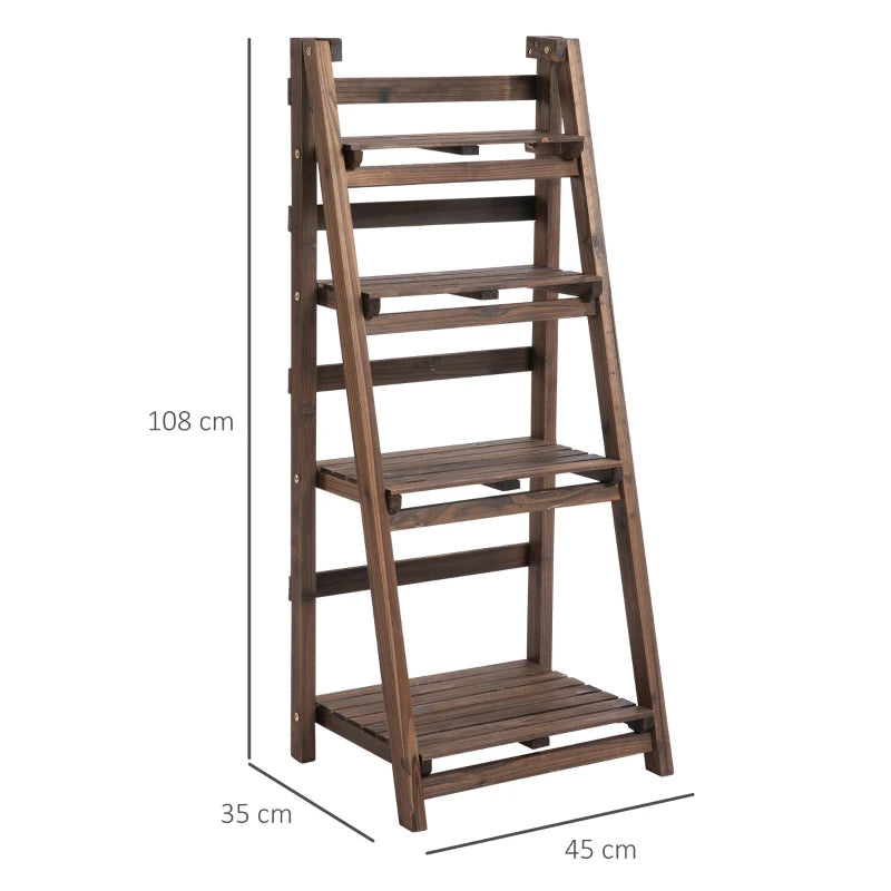 4 Tier - Foldable Wooden Plant Stand Ladder Shelving for Flower Pots