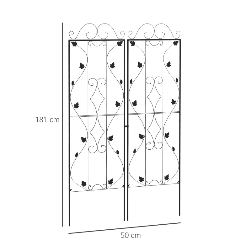 Set of 2 Metal Trellis Fencing with Scroll and Leaf Pattern Design