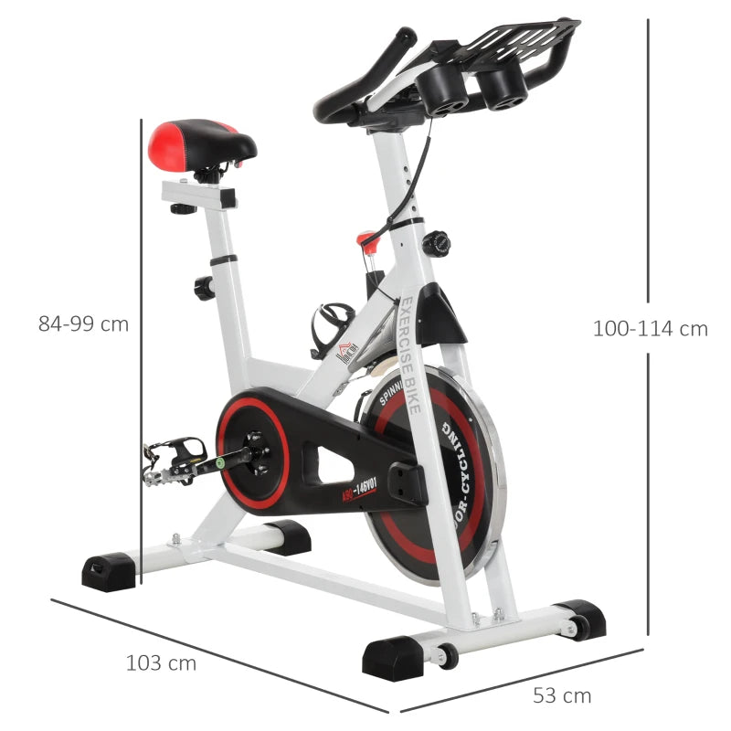 Indoor Cycling Exercise Bike with Adjustable Resistance and Large Phone / Tablet Holder (8kg Flywheel) - White / Red