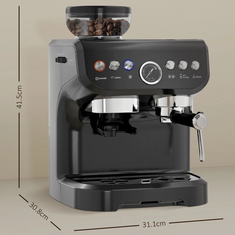 Coffee Machine with Adjustable Grind, Steamer and Accessories