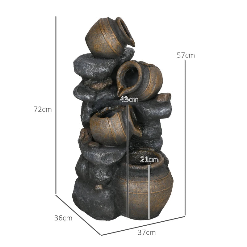4-Tier - Broken Jar Cascading Waterfall Fountain with Solar LED Lights and Pump