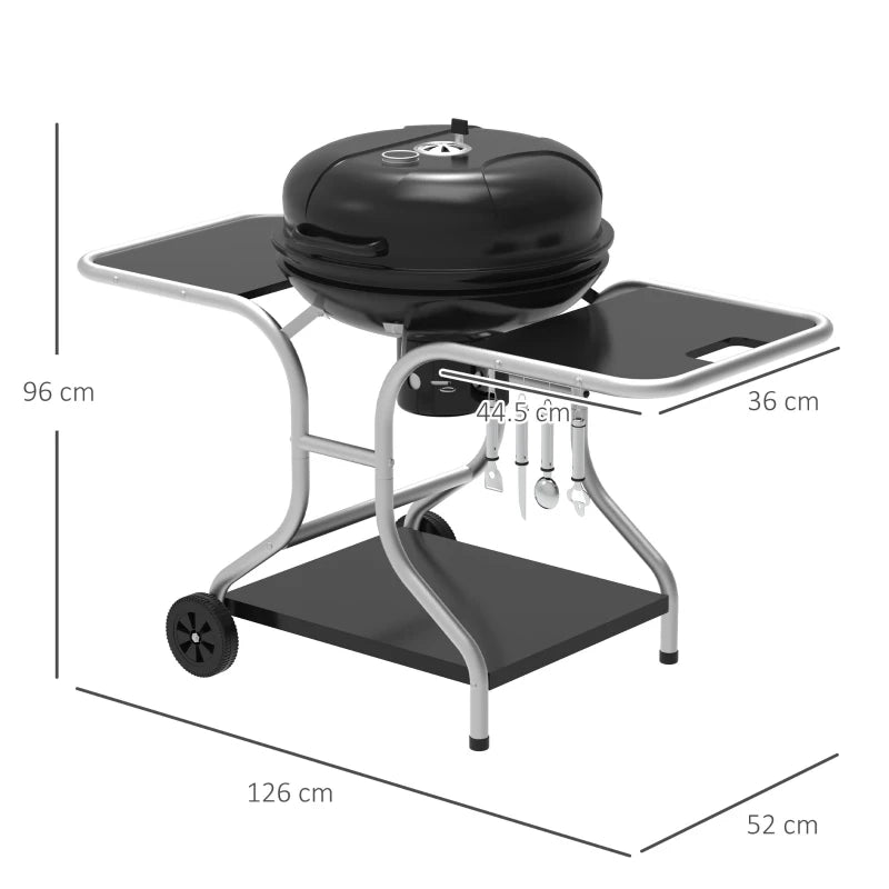Portable Charcoal Kettle Grill / BBQ Trolley on Wheels