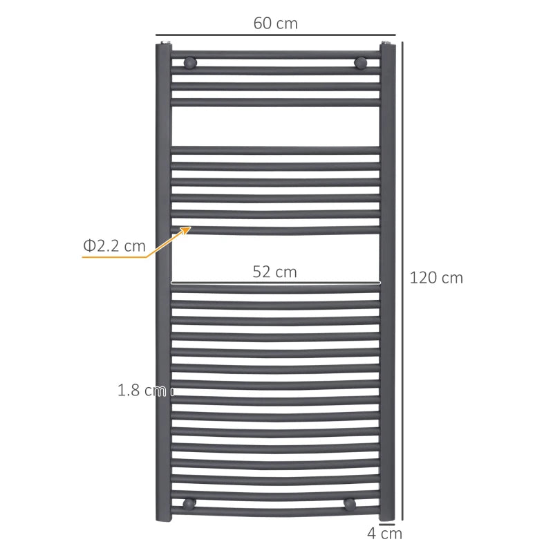 Heated Hydronic Bathroom Curved Ladder Towel Rail Radiator - Grey