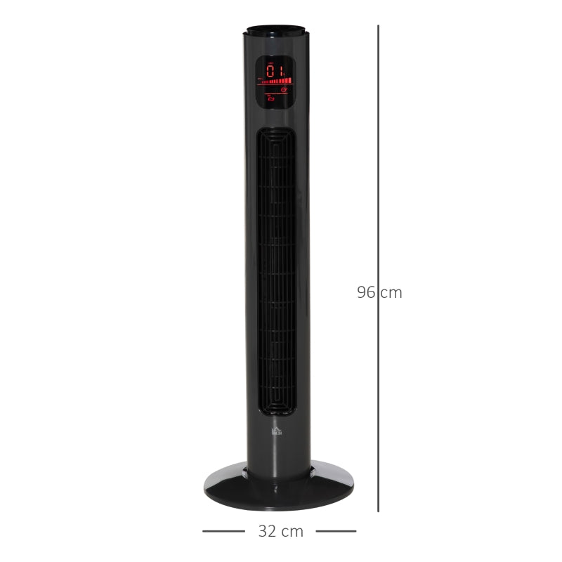 38" Freestanding Oscillating Tower Fan with Red LED Panel, 3 Speed Modes and 12hr Timer