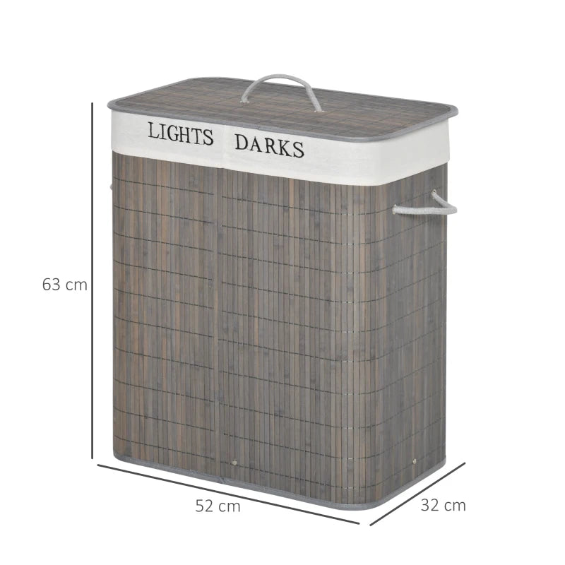 Lights & Darks - Laundry Basket Separator with Lid String Handles & 2 Sections - Grey