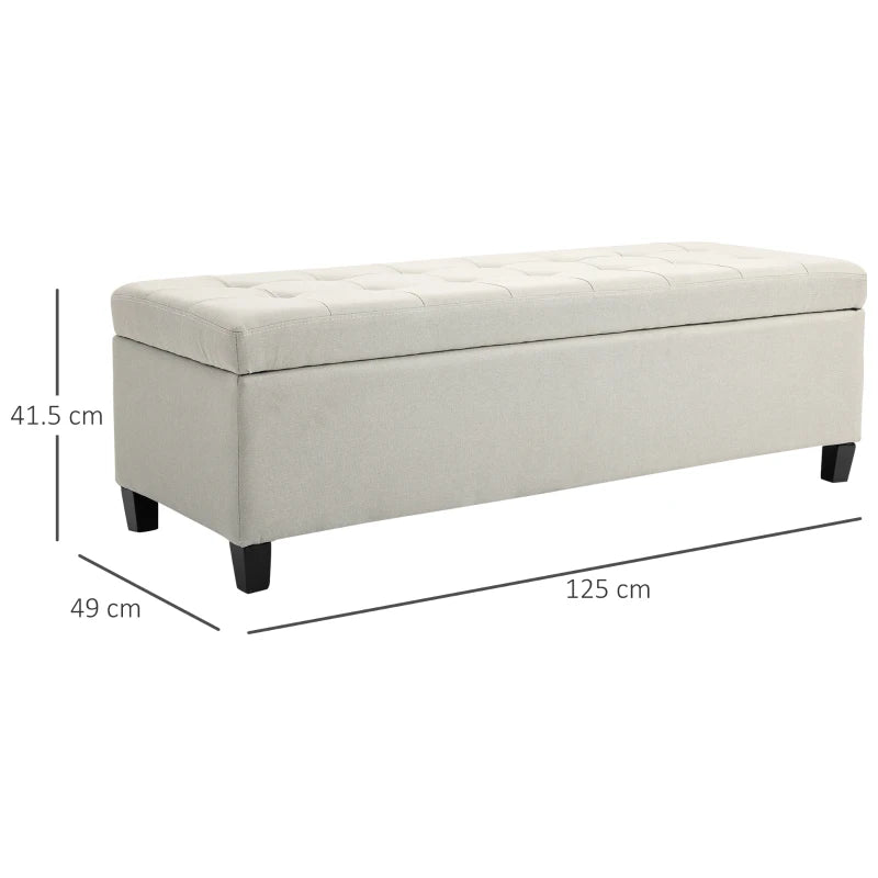 Linen Ottoman with Lift Up Storage Hinged Lid & Tufted Design