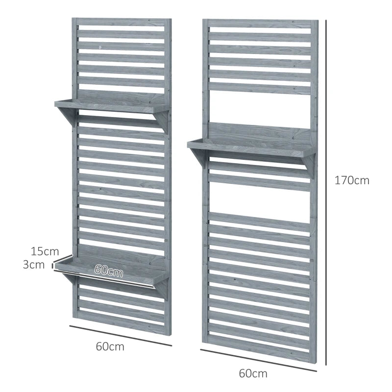 Set of 2 - Wall Mounted Plant Stand / Flower Rack with Back Trellis - Grey