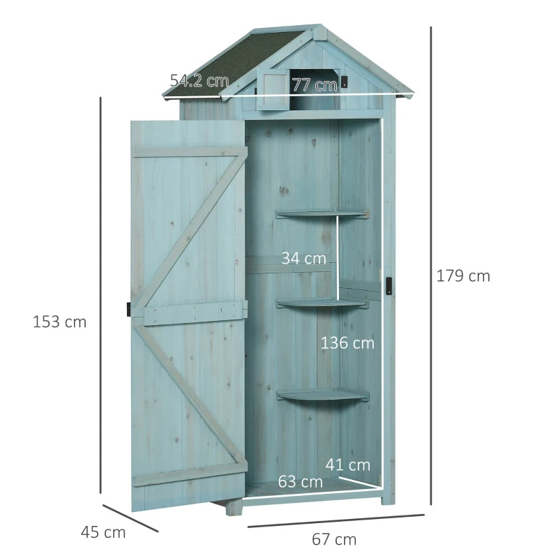 Garden Shed with Lockable Door, Shelves and Roof Hatch - Teal