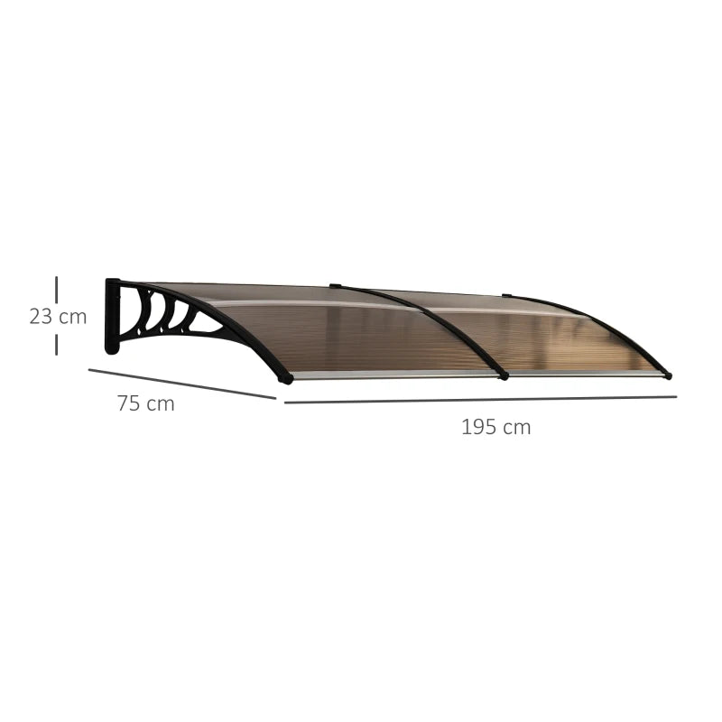 (75 x 195cm) - Polycarbonate Curved Awning Canopy for Door / Window - Brown