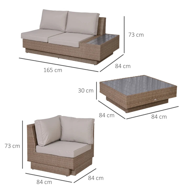 5-Seater - Rattan Sectional Corner Sofa and Coffee Table Set with Arm Side Tables and Cushions