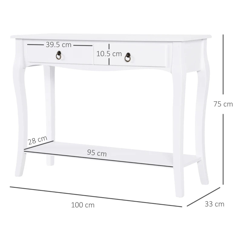 Curved Edge Side Table / Console Table with Storage Shelf and Drawers
